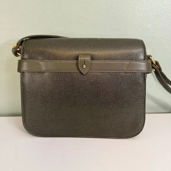 Vintage Hunting World Crossbody Shoulder Bag Green Flap Battue Leather ITALY - Picture 8 of 12